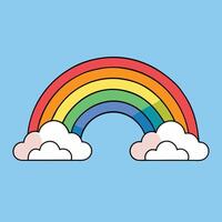 Rainbow background with white papercut clouds design vector