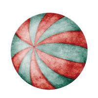 Striped ball watercolor illustration with red and green colors. Drawing of vintage circus object for childish projects or festive designs in retro style. Carnival element for baby design. vector