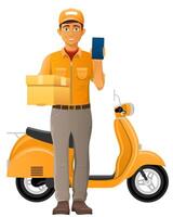 delivery man on scooter service illustration isolated on white background vector