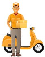delivery man on scooter courier service illustration isolated on background vector