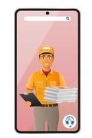 delivery man by phone call courier service illustration isolated vector