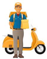delivery man on scooter service express illustration isolated on white background vector
