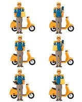 delivery man on scooter courier service illustration isolated on white background vector
