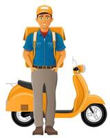 delivery man on scooter courier service express illustration isolated on background vector
