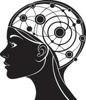 line drawing of a human head. The brain is made by multiple circles connected by lines vector