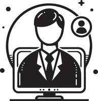 a person sitting at a desk with a computer monitor vector