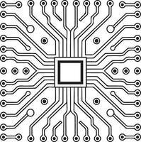 a black and white line drawing of a square-shaped circuit board vector