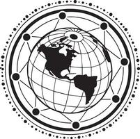 line drawing globe is in the center of the image and is surrounded by a network vector