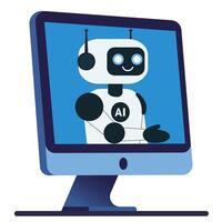 Cute robot extending its hand from the monitor screen vector