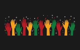 Black History Month Multicolored Hands With Open Palms Raised Up vector
