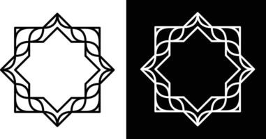 Elegant geometric patterns featuring star motifs and line art, displayed in contrasting black and white themes, showcasing intricate details and symmetrical design artistry, perfect for decorative vector