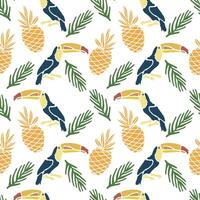 Seamless pattern. A tropical scene with a bird and a pineapple. vector