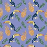 Seamless pattern. A tropical scene with a toucan bird and a pineapple. vector