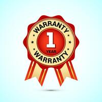 Advertising 1 year warranty gold and red color emblem, for label, icon, logo, badge, symbol, button vector