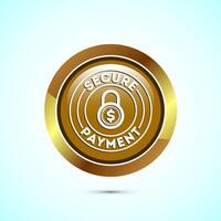 Secure payment icon design illustration, Payment safety sign for website, logo, app. Gold color round button design vector