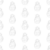 Tall cake with icing and decorations. Doodle style. Seamless pattern. vector