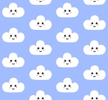 Seamless pattern of hand drawn doodle sketch cloud with face vector