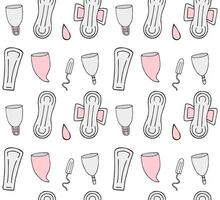Seamless pattern of hand drawn doodle sketch menstrual pad tampon and cup isolated on white background vector