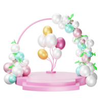 A pink and white balloon arch with a bunch of balloons png