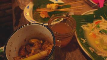 Rustic Dining Scene with Food and Drink video