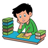 Kid doing homework and reading vector