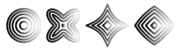 Geometric patterns with transparent noise creating unique designs in monochrome tones suitable for various artistic applications. vector