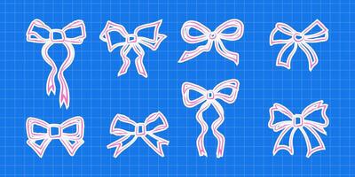 A collection of handmade paper bows displayed artistically, showcasing unique torn edges and uneven cuts, perfect for an eclectic crafting project. vector