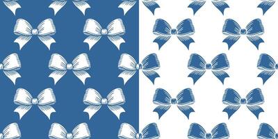 Blue and white seamless patterns with ribbons vector