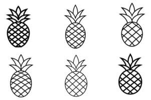 Simple Black Line Art Pineapples in Various Shading Styles vector