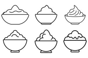 Simple Outline Icons of Various Gelato or Cream in Bowls vector