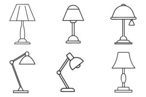 Collection of Simple Line Art Table and Desk Lamps vector