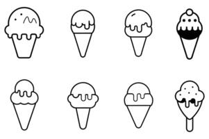 Simple Black and White Line Art Ice Cream Icons vector