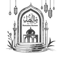 Hand draw moon sketch ramadan kareem card design vector