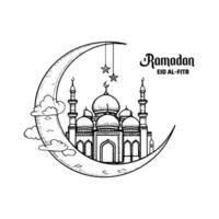 Hand draw moon sketch ramadan kareem card design. vector