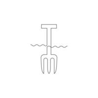 digging fork line icon in continuous line style. line art, one continuous line, simple, hand drawn and sketch concept. for icons, symbols, signs or logos vector