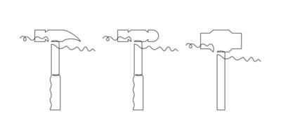 hammer line icon in continuous line style. line art, one continuous line, simple, hand drawn and sketch concept. for icons, symbols, signs or logos vector