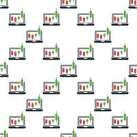 Laptop Screen with Candlestick Pattern Margin Trading seamless pattern vector