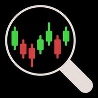 Candlestick Chart inside Magnifier Investing and Trading colored icon or logo element vector