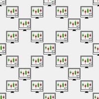 Computer with Candlestick Chart Crypto Investment seamless pattern vector