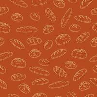 Hand drawn bread seamless pattern background. Bread line art motif for bakery wallpaper, backdrop, packaging or food wrapper vector