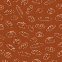 Hand drawn bakery seamless pattern background. Bread line art motif for bakery wallpaper, backdrop, packaging or food wrapper vector