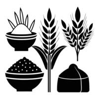 black and white wheat icons on a white background vector