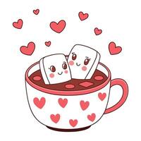 two marshmallows in a cup of hot chocolate vector