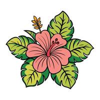 a cartoon flower with leaves and a stem vector