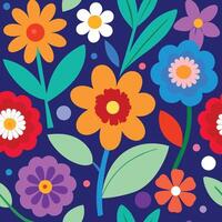 a colorful pattern with flowers on a blue background vector