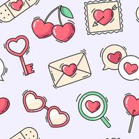 Heart shaped objects and elements seamless pattern, background. Cute simple love illustrations, set of hand drawn drawings vector