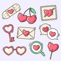 Heart shaped objects and elements, cute simple love illustrations, set of hand drawn drawings vector
