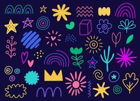 Doodle cartoon elements, set of abstract doodle objects, sketches, drawings vector