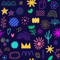 Doodle cartoon elements seamless pattern, background. Abstract doodle objects, sketches, drawings vector