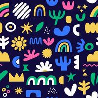 Abstract bold doodle shapes seamless pattern, background. Modern geometric doodles elements in hand drawn style vector